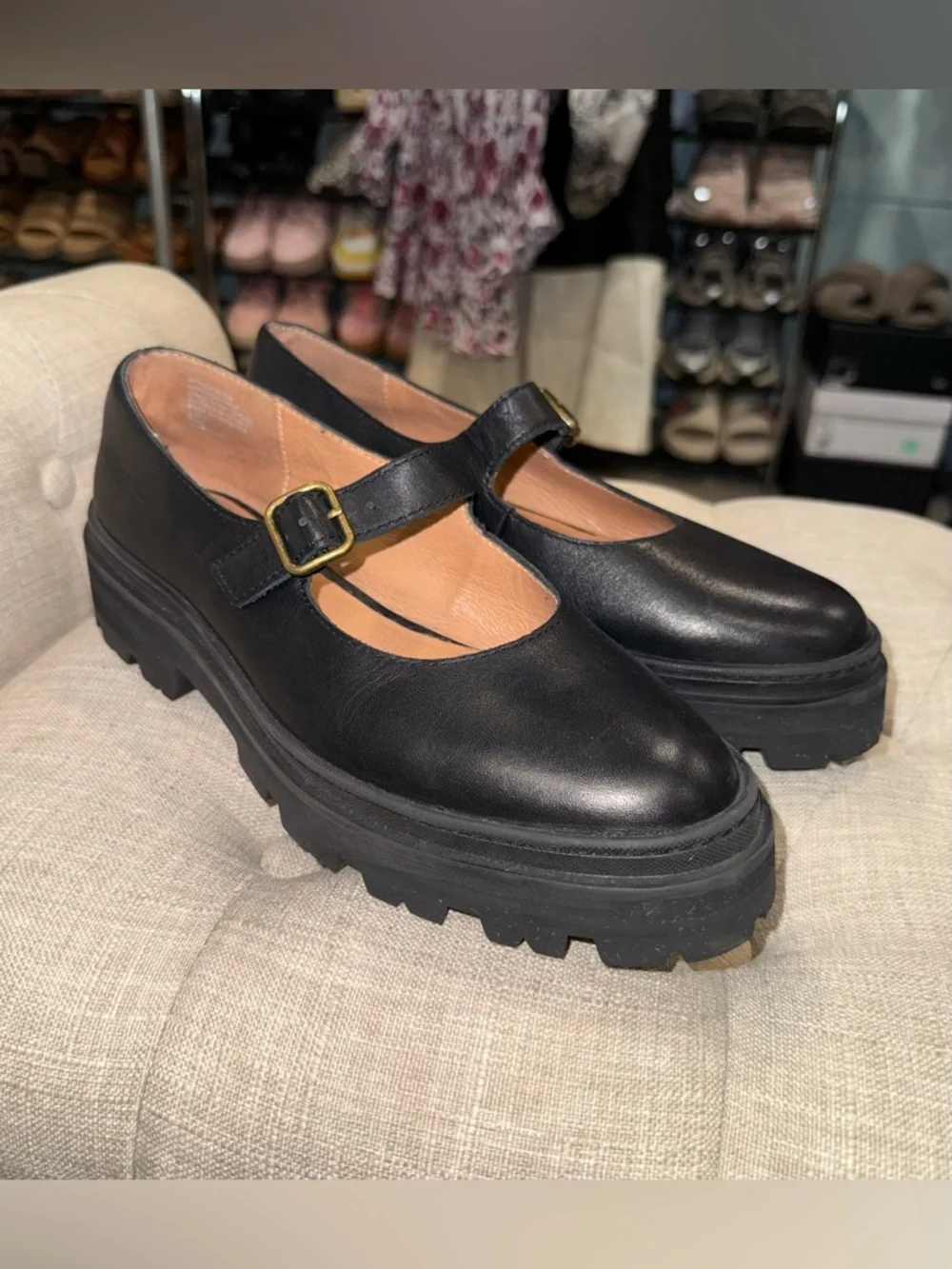 Madewell The Freya Platform Lugsole Mary Jane In True Black Leather Size 8 $158 - Picture 11 of 11